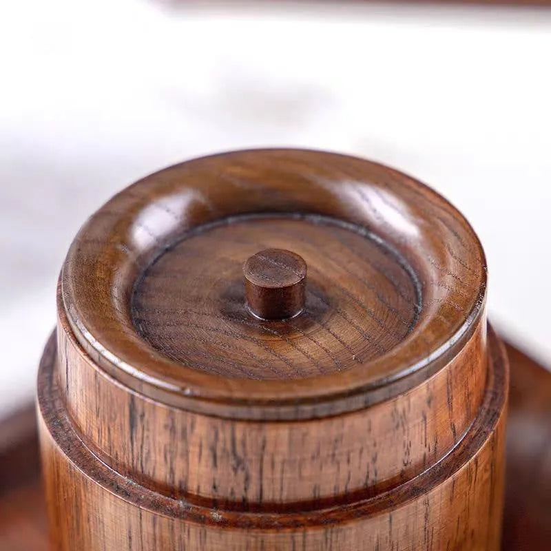 Wooden texture tea can with lid, 7.5 cm diameter, 12 cm height, New Chinese style offset printing