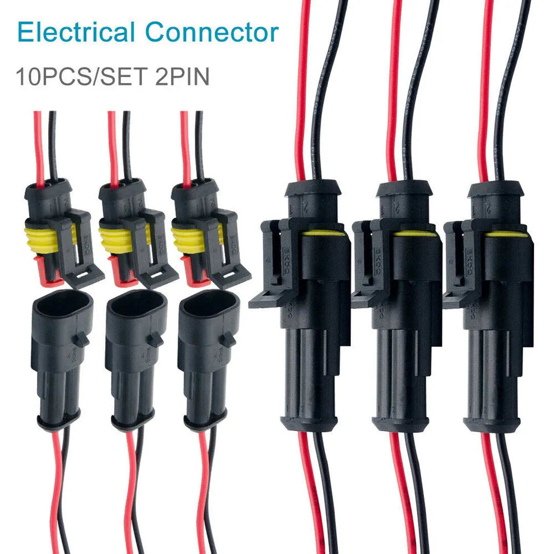 2 pin waterproof car wire connector plug socket with 7cm cable, black