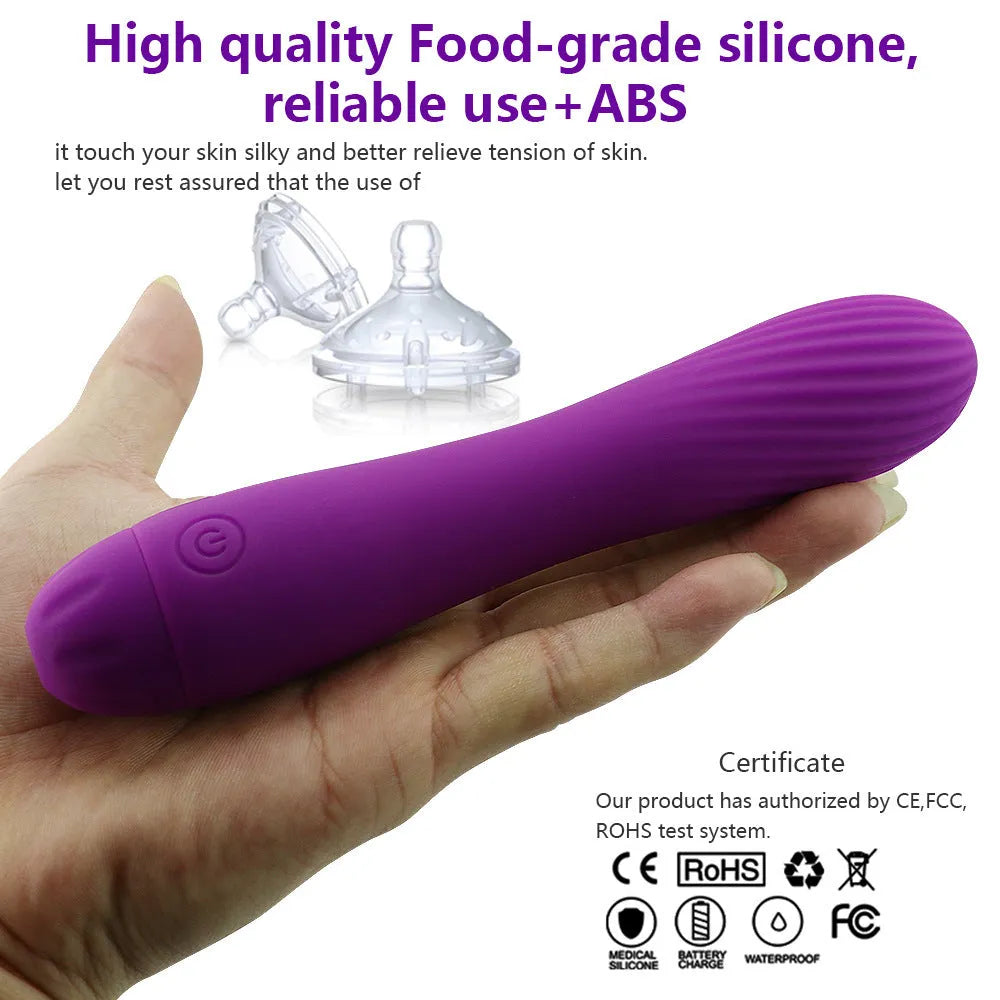 Pink rechargeable silicone toy for women in box with USB cable