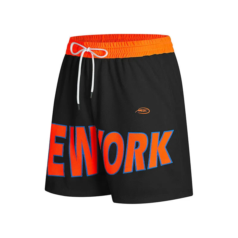 Men's black casual shorts with printed letter designs and straight leg Korean style cut