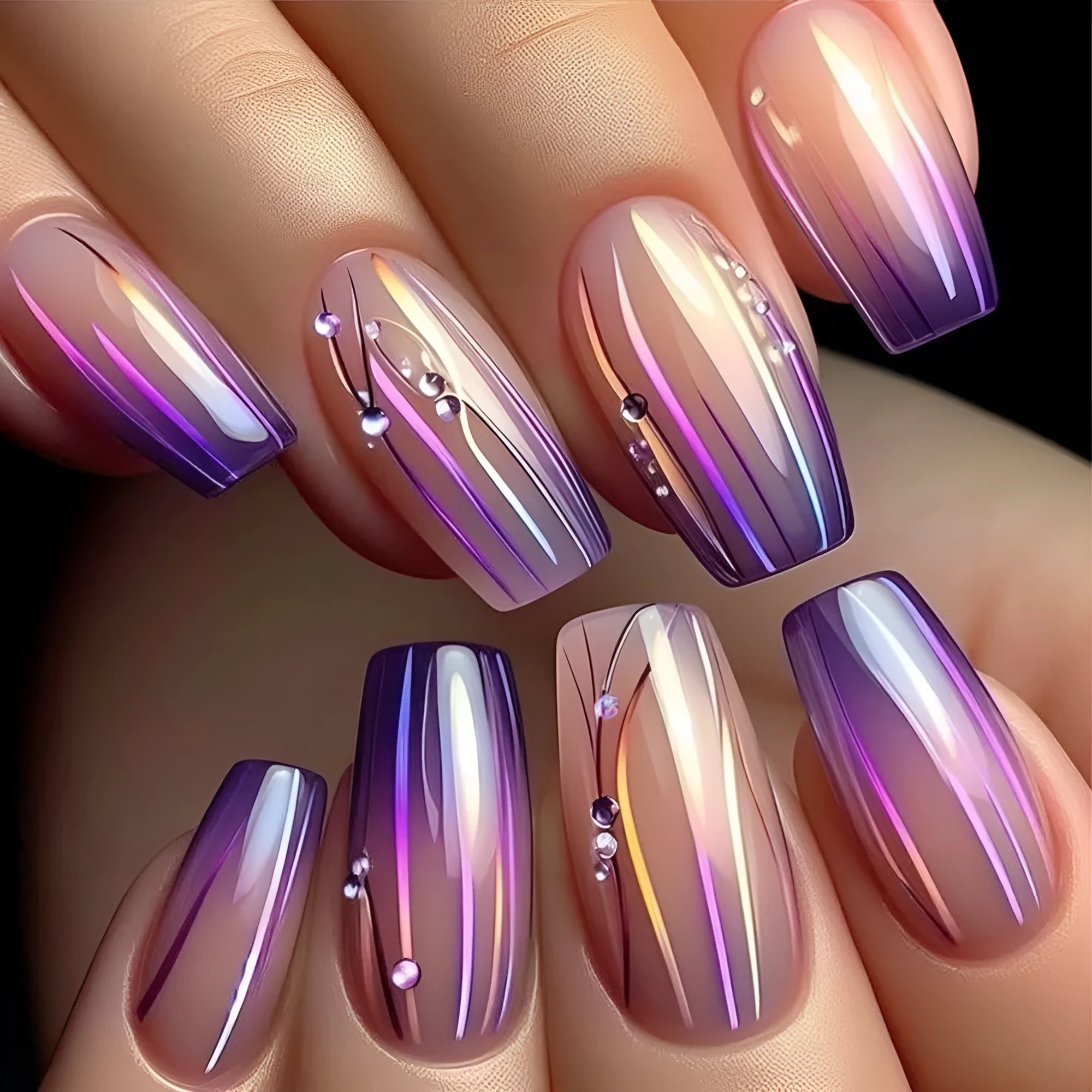 Magic purple line streamer gradient nail stickers with starry sky pattern and jelly glue