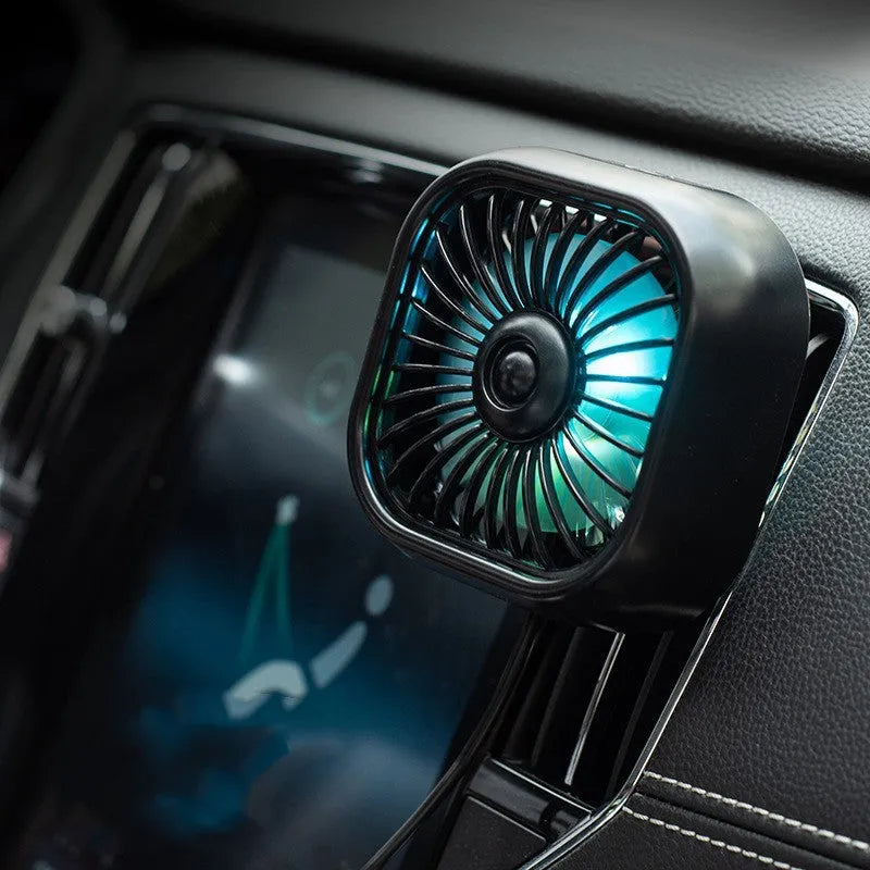 USB car fan for vehicle air vents with three-speed settings and compact design