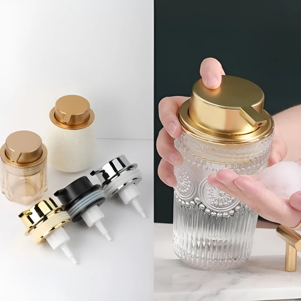 ABS plastic facial cleanser foam pump dispenser with large head in gold finish