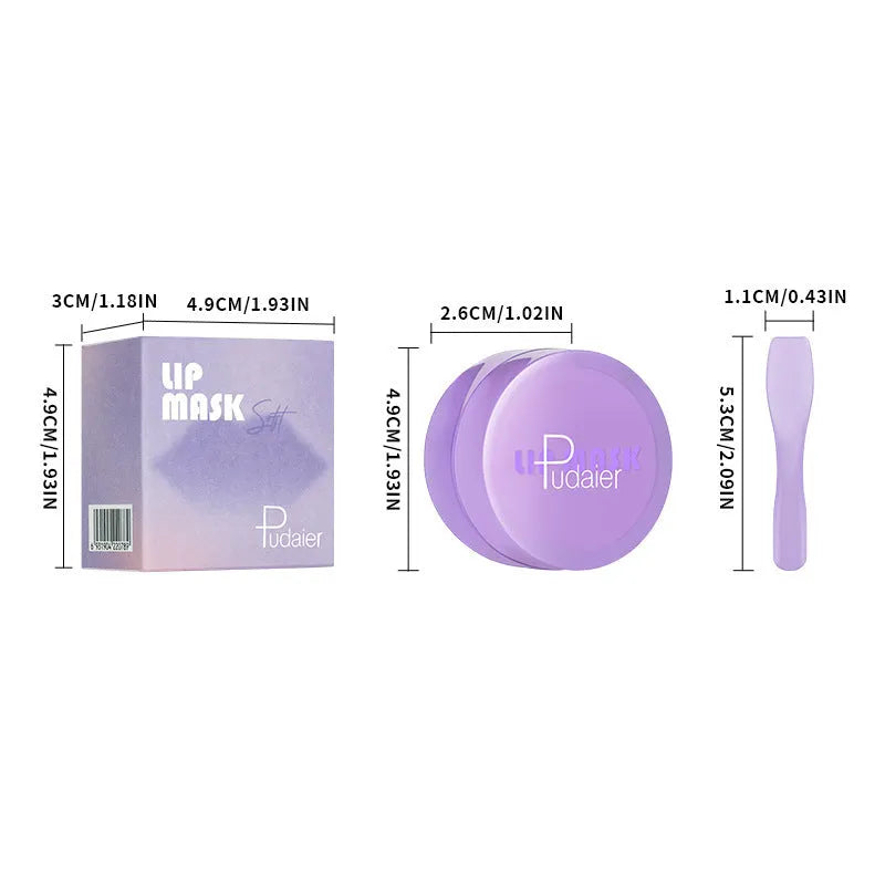Box containing 10ml exfoliating lip balm mask and a plastic scraper tool for application.