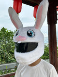 White decorative rabbit head helmet cover for electric motorcycles with long ears