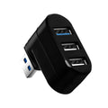 Black USB hub with four ports on a rotating white base, showing dimensions 15.5cm long.