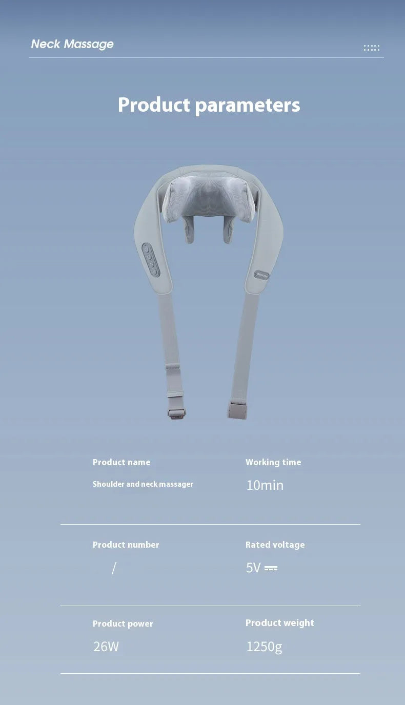 Grey elastic fabric multifunctional neck back waist massager with USB cable