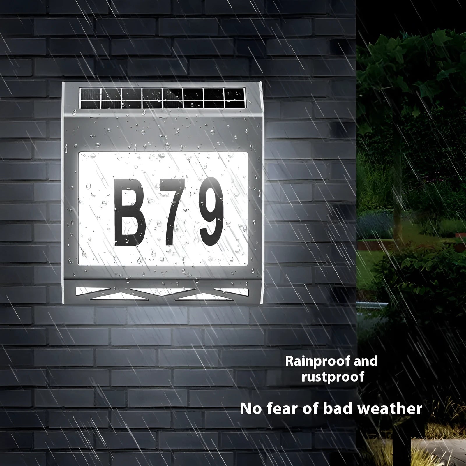 Solar powered waterproof doorplate light with LED digital display for outdoor house numbers