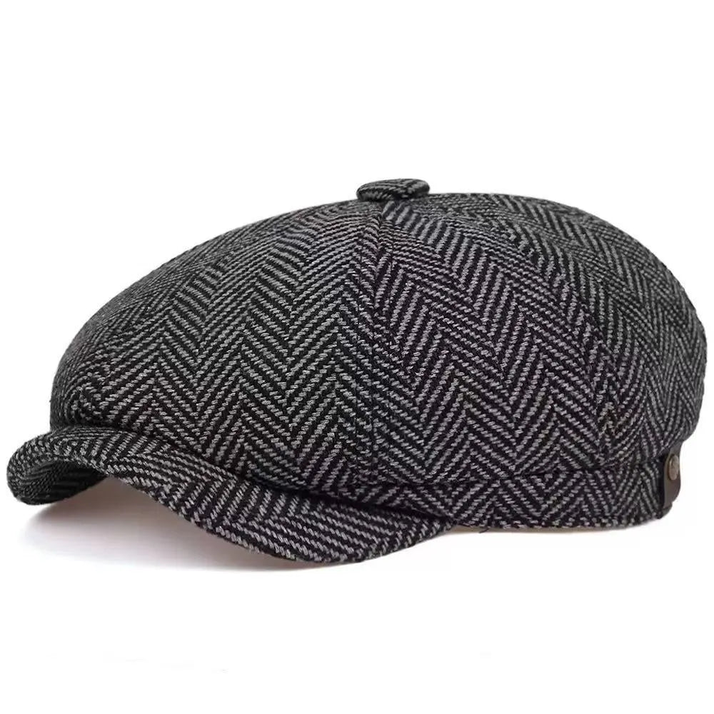Acrylic octagonal retro beret in black with dome crown, free size
