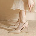 Apricot women's high-heeled sandals with single-line buckle toe and thin belt design