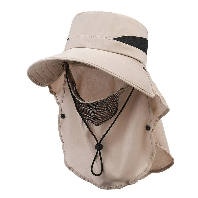 Men's army green bucket hat with wide brim and adjustable drawstring for sun protection