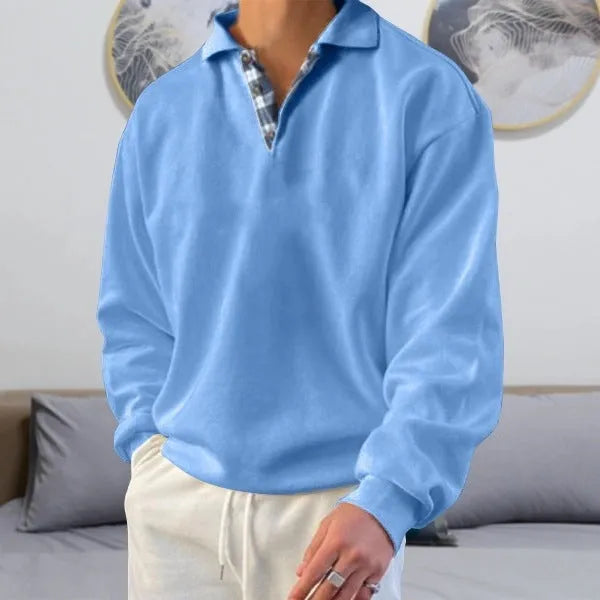 Men's long sleeve V-neck lapel hoodie in loose fit, ten colour options, polyester