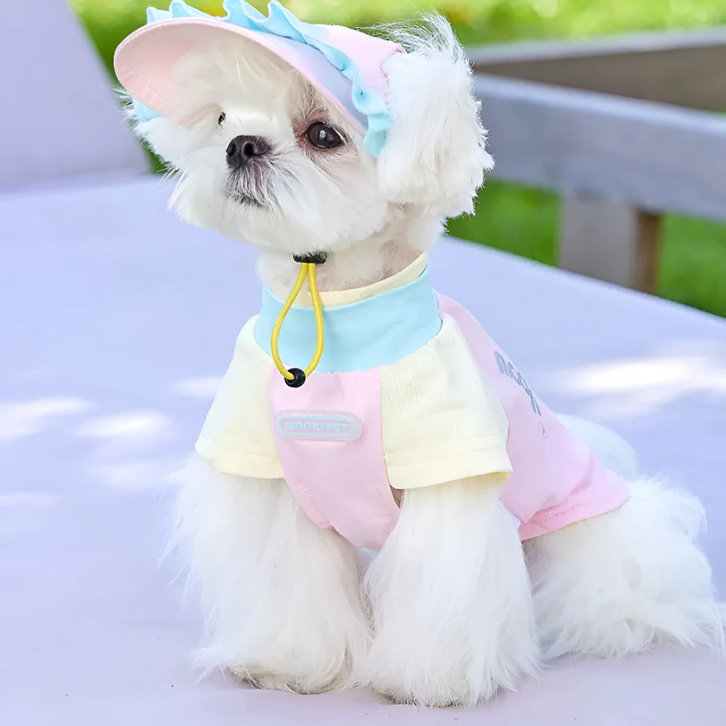 Pink dog hat with exposed ears for small dogs, 88% nylon 12% spandex, summer casual style