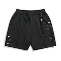 Men's black semi-elastic shorts with button and zip fly in loose straight-leg style