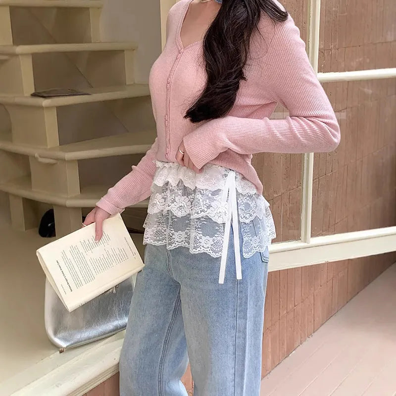Heavy-duty lace-up nylon A-line mini skirt in solid colour, ultra-short length, Japanese-Korean casual style