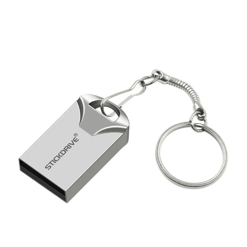 Metal USB flash drive on necklace chain in black or silver with capacity options to 128GB