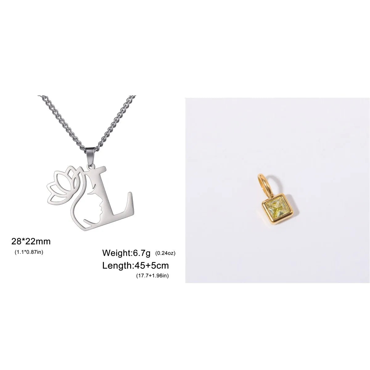 Stainless steel cross chain necklace with letter pendant in gold or silver electroplated finish