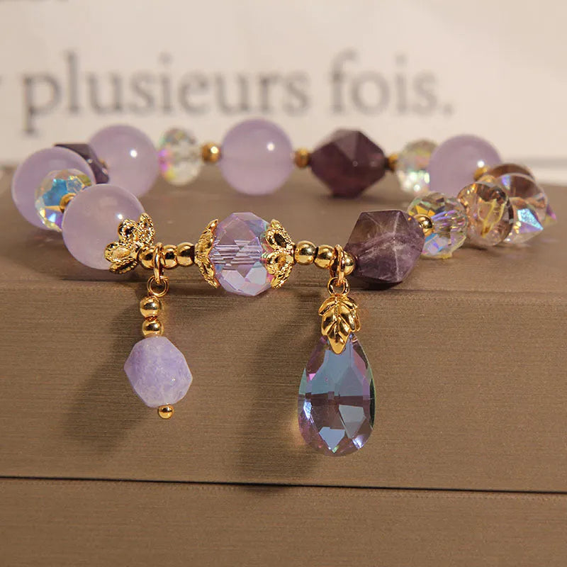 Lavender purple crystal water drop bracelet for children with retro design