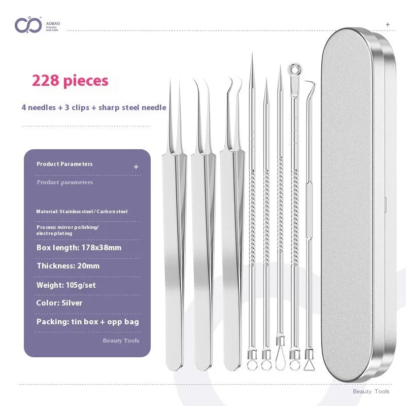 Four metal acne needles with ultra fine points, shown in assorted colours from a 33-option range.