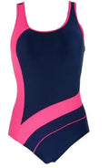 Women's one-piece sport swimsuit with full back coverage in sizes S to XXL
