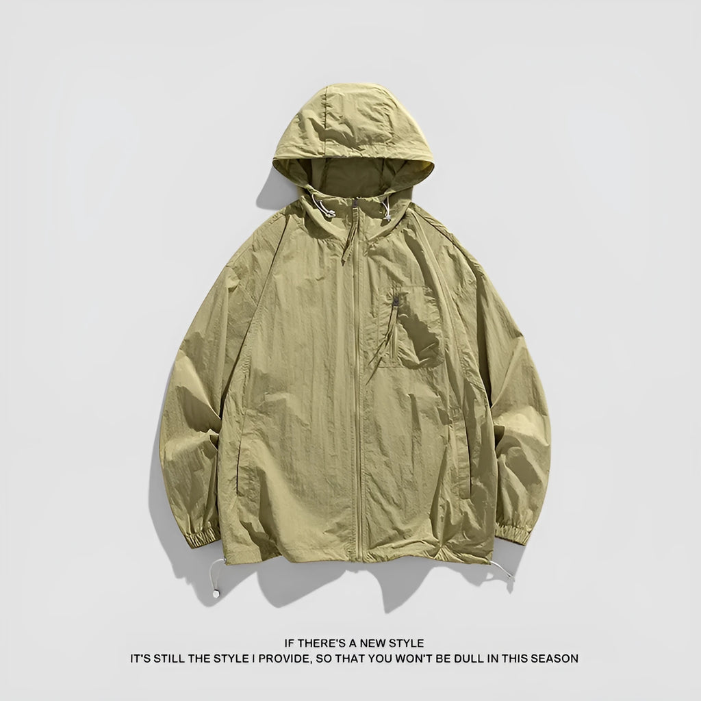 Lightweight Lycra hooded sun protection jacket for men and women in light army green colour