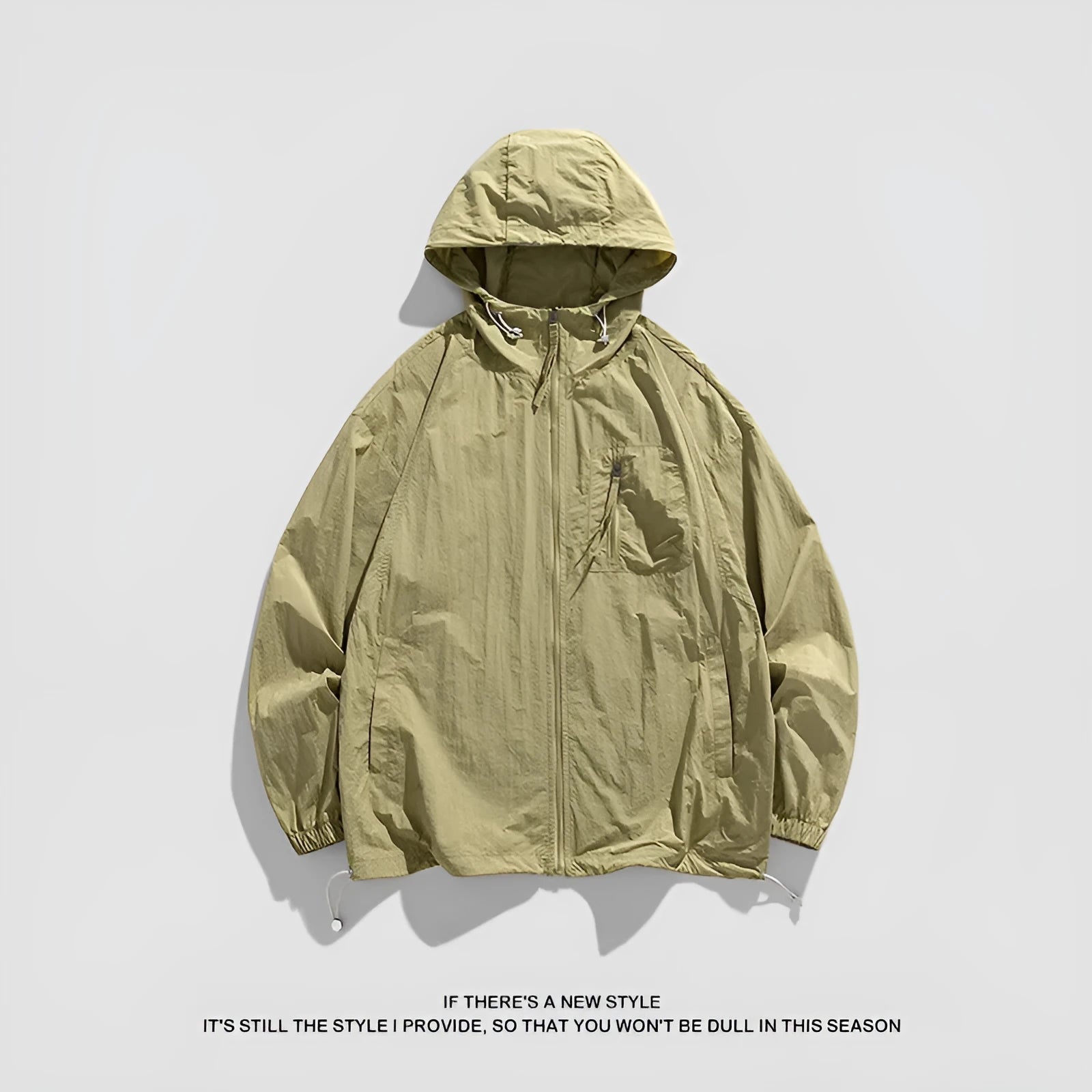 Lightweight Lycra hooded sun protection jacket for men and women in light army green colour