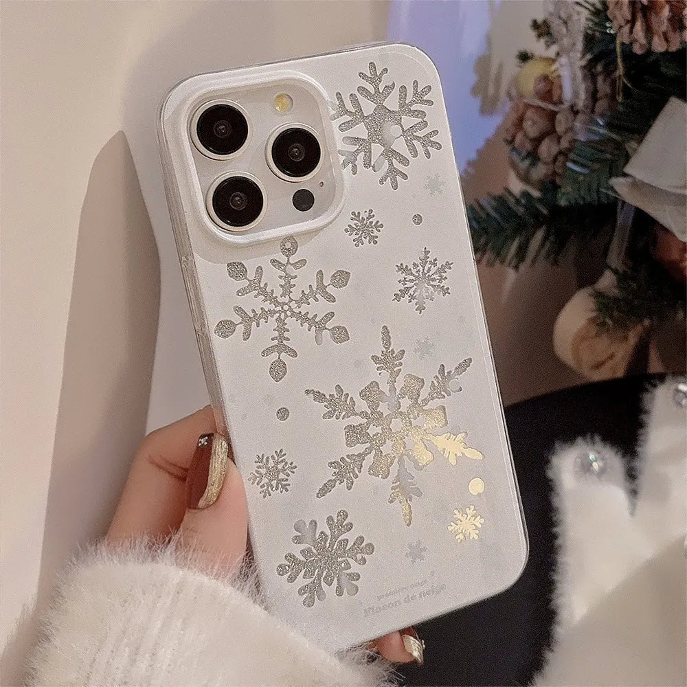 Winter floating cream TPU phone case for Apple iPhone with glitter transparent design
