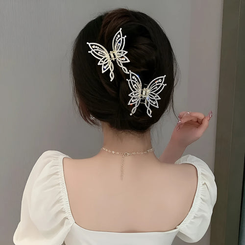 Butterfly design hair barrette for women with alloy construction and decorative rhinestone or pearl styling