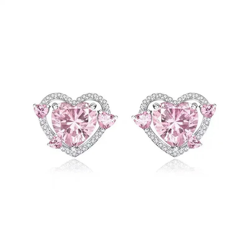 White k heart-shaped stud earrings for women with butterfly clasps