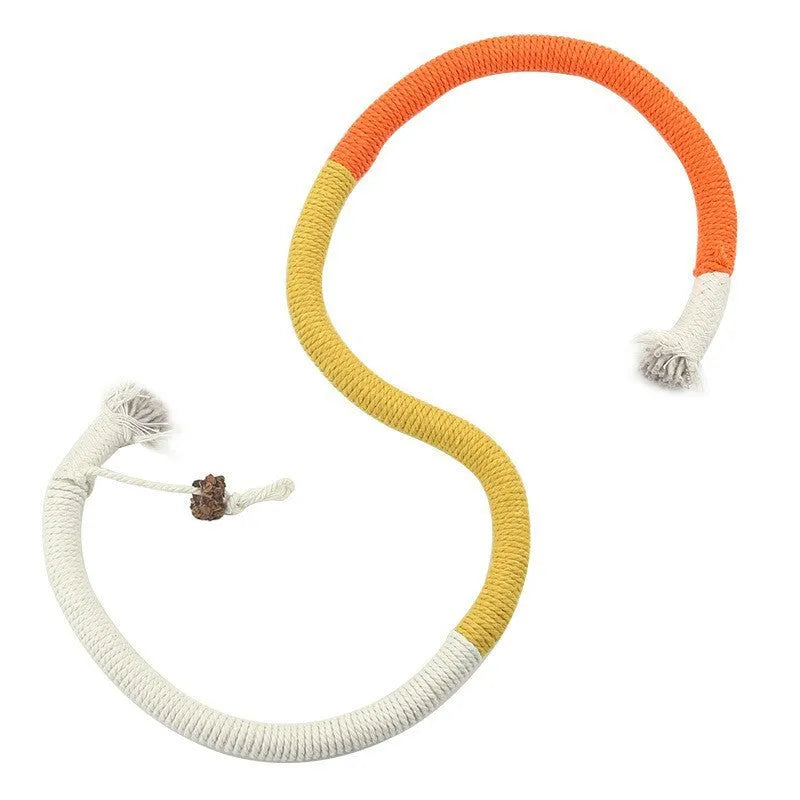 70cm cotton cat bite rope toy in purple, orange, or red/green colours for chewing and play