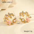 Flower stud earrings with colourful electroplated petals on gold-plated stainless steel