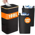 Black bamboo-style storage basket with removable lid and double inner pockets