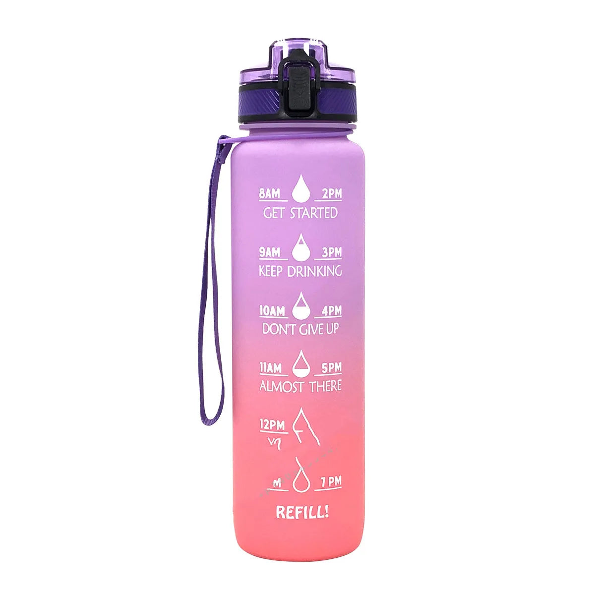 1000ml food-grade plastic sports water bottle, 29.5cm tall, in gradient blue-green colour.
