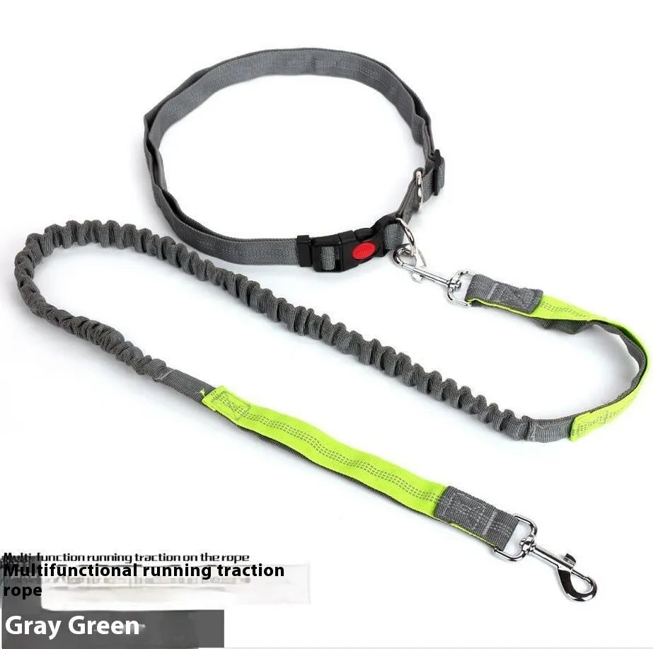 Grey and green elastic reflective dog leash for outdoor running with 2.5cm width