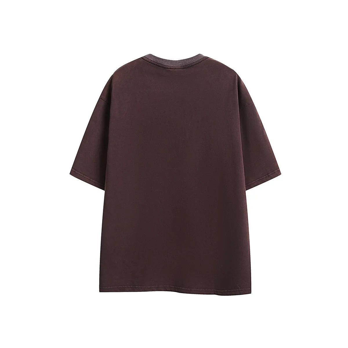 Man's loose fit retro half-sleeve t-shirt with embroidered wash finish in purple.
