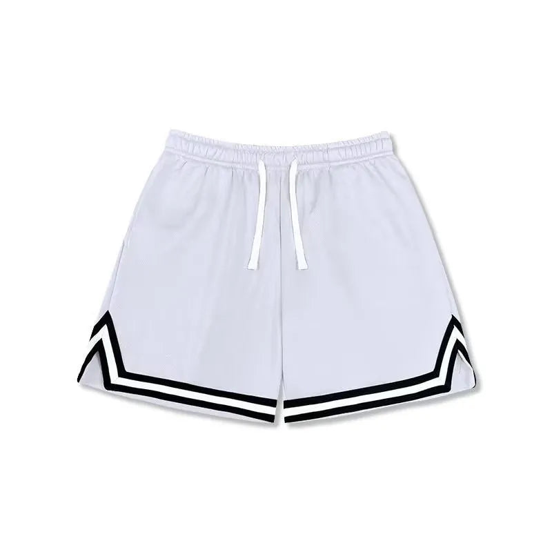 Men's polyester sports shorts in loose fit design available in multiple colours including black, white and blue shades