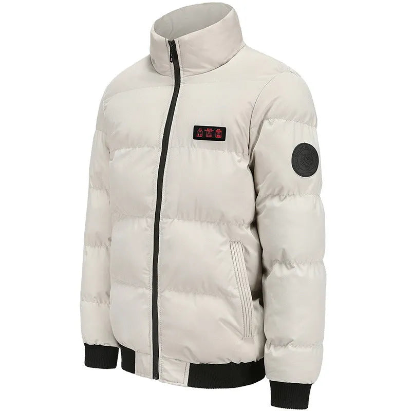 Outdoor heated jacket red black khaki windproof cotton padded cardigan style USB charging winter warmth