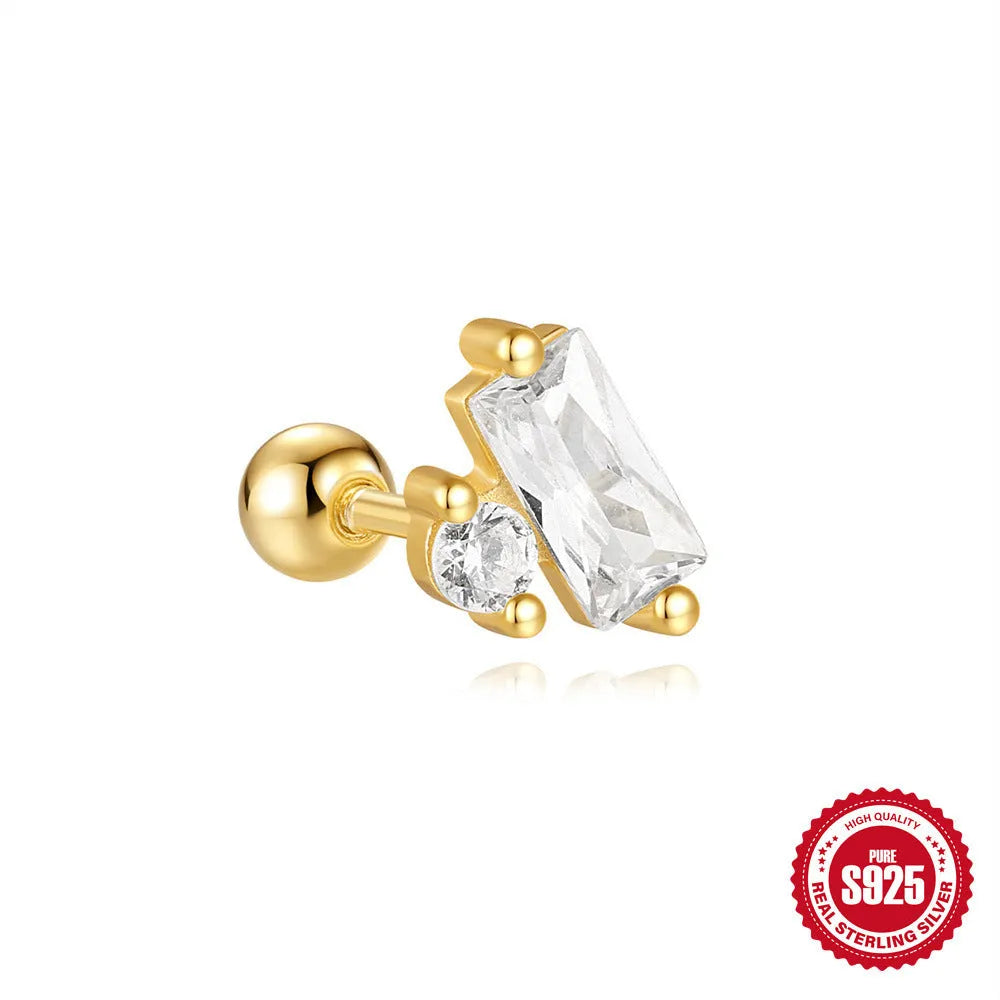 S925 sterling silver flower-shaped stud earrings with square gravel texture in gold electroplated colours
