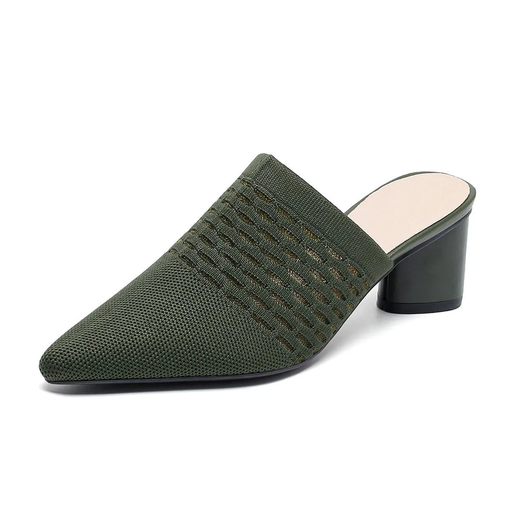 Pointed toe cap sandals with chunky 5cm heel in a selection of fishing line colours.