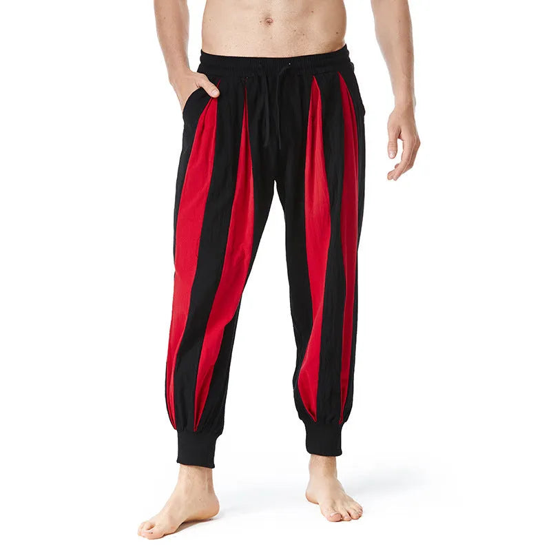 Men's straight leg casual trousers in polyester fabric available in red, khaki, yellow and brown colours