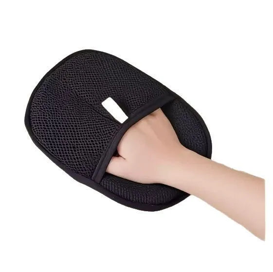 Black pet hair removal mitt gloves for dog cat rabbit grooming 24cm by 16cm