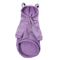 Green frog pattern pet hoodie for small dogs and cats with hood, showing chest girth measurement points