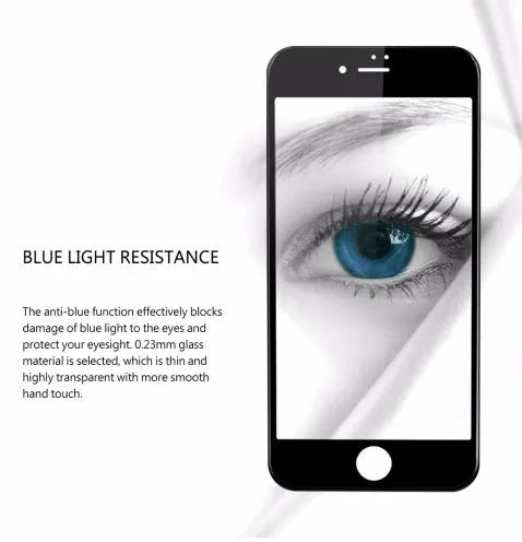 Tempered glass screen protector for iPhone showing 0.23mm thickness and 3D curved edges