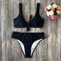 Solid colour bikini set in European style with sleeveless design and tight fit