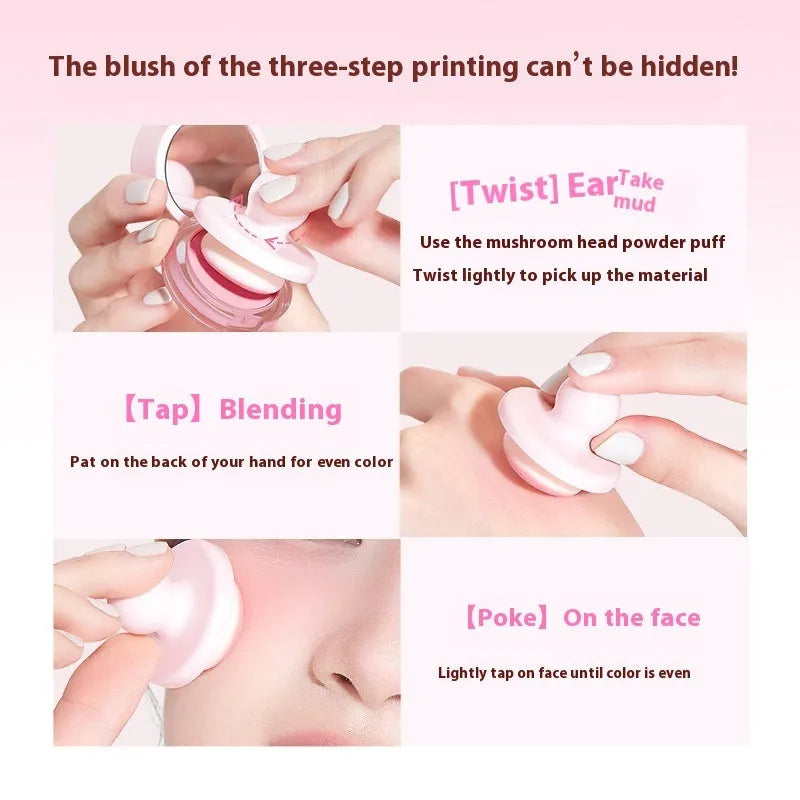 Can powder blush mud compact in nude shimmer shades with swelling contractive colour technology