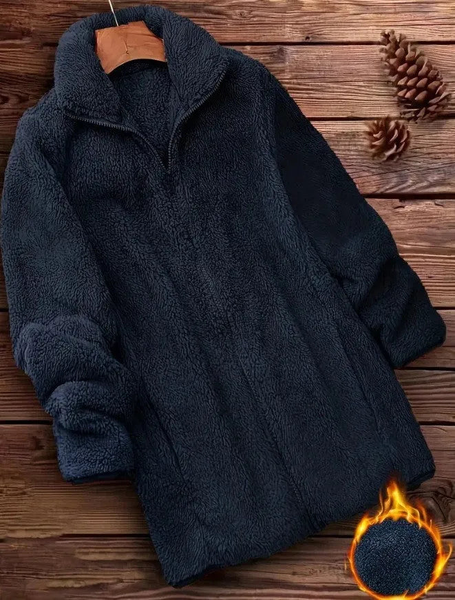 Double-sided fleece outdoor jacket in black colour with zip fastening