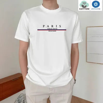 Men's pure cotton short-sleeve t-shirt with letter printing in apricot colour, loose fit style