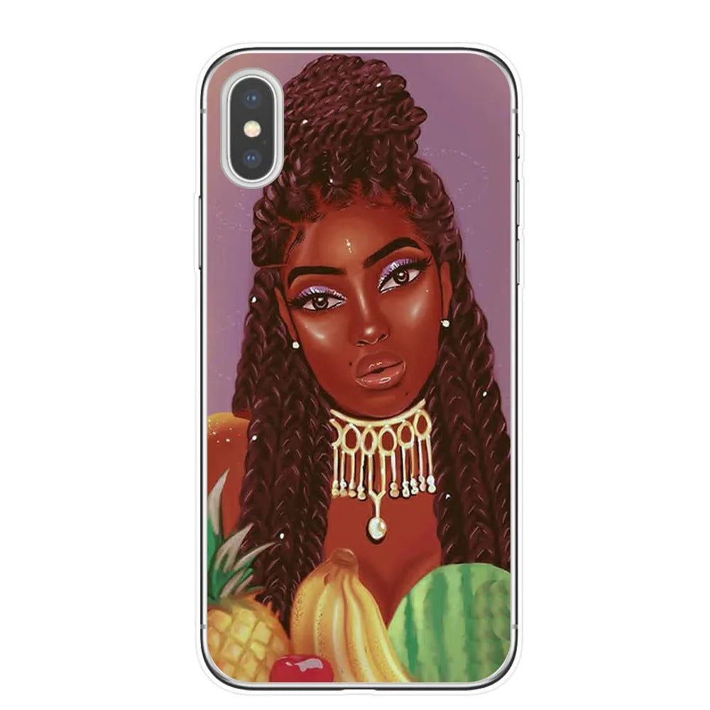 Hand drawn girl TPU phone case for iPhone with artistic design in multiple colour options