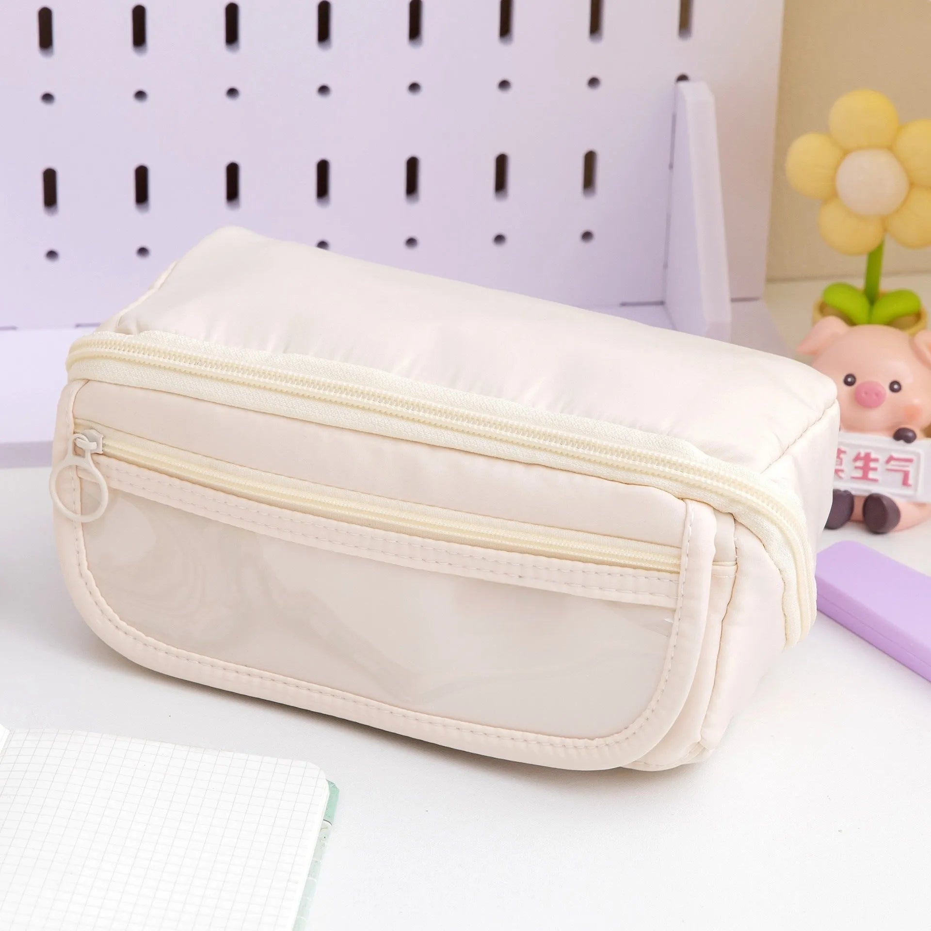 Korean-style ten-layer flip pencil case in canvas, shown in one of six available colours.