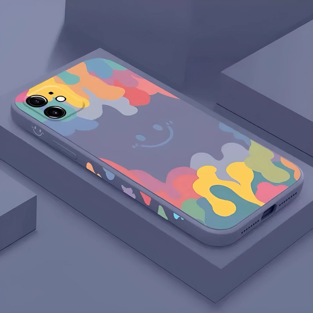 Silicone watercolour phone case in light blue, soft TPU back cover for iPhone